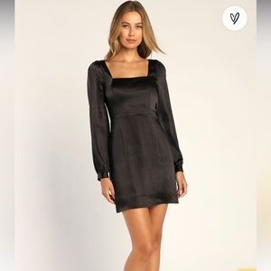 Got The Love Black Satin Square-Neck Mini Dress